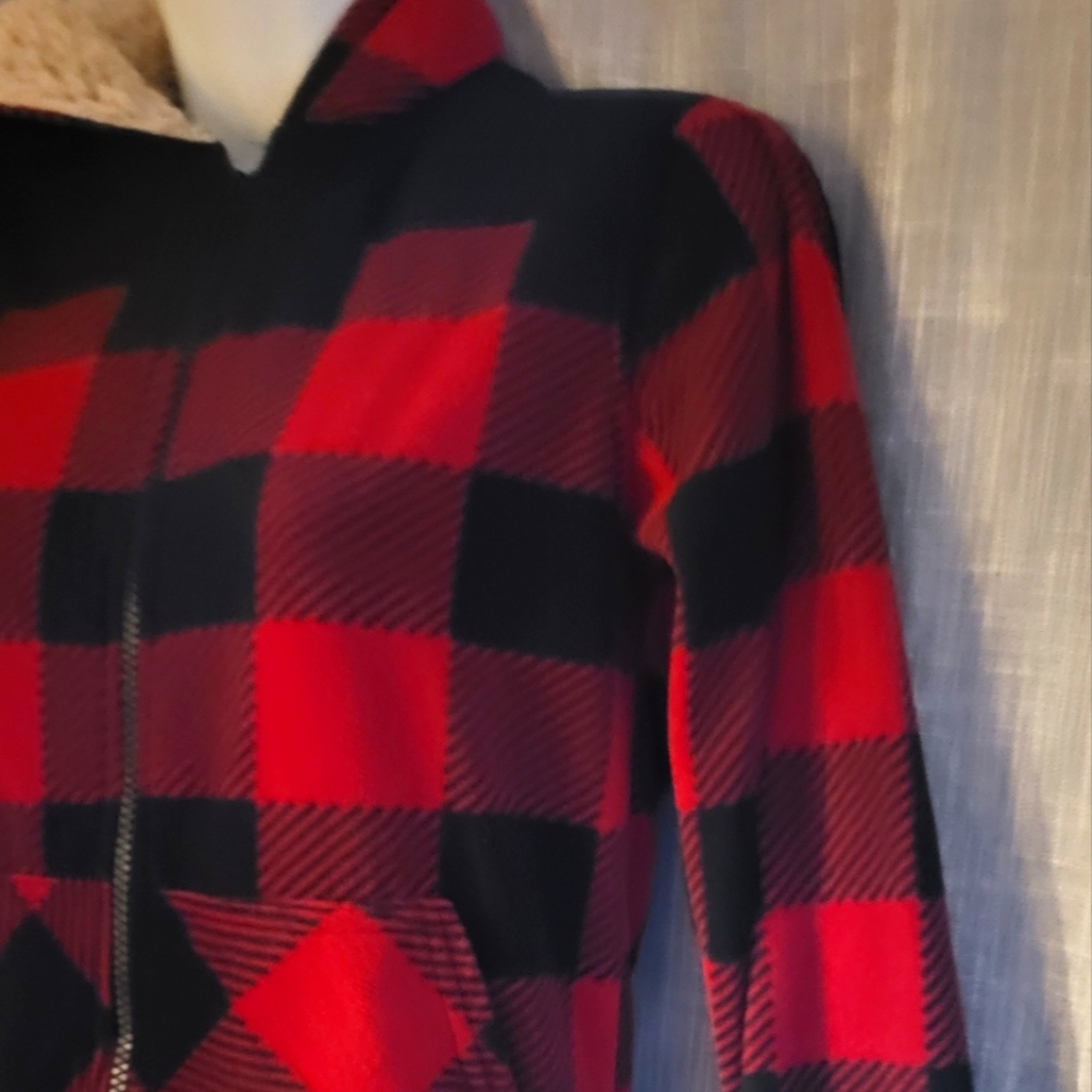 🌼3 for 30🌼 Boys 18, Women's S Red Plaid Sherpa Hooded Pajamas Onesie